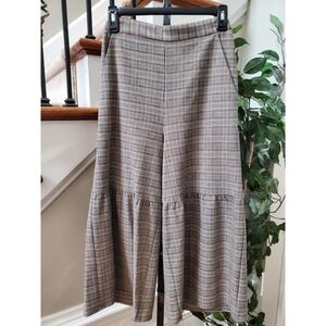 BCBG Generation Gray Plaid Polyester Elastic Waist Wide Leg Culotte Pant XS